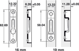 Häfele 262.47.048 Modular Connector, Non-Locking, Steel, Panel thickness 16 mm, Model # 4061-PH