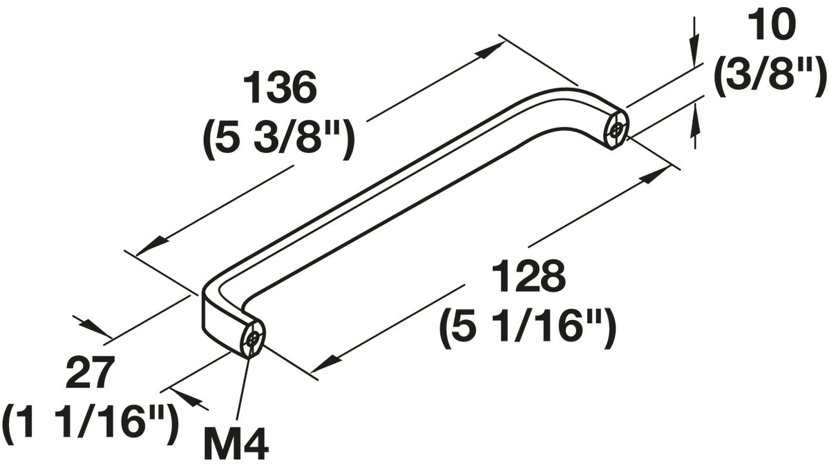 Häfele 116.22.647 Wire Pull, Contemporary, Zinc, Matte nickel, 128 mm (5 1/16") CTC
