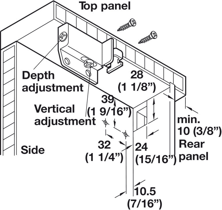 Häfele 290.02.721 Cabinet Hanger, Screw-Mounted, 440 lb. Load Capacity, 2 5/16" length, Nickel plated, left hand