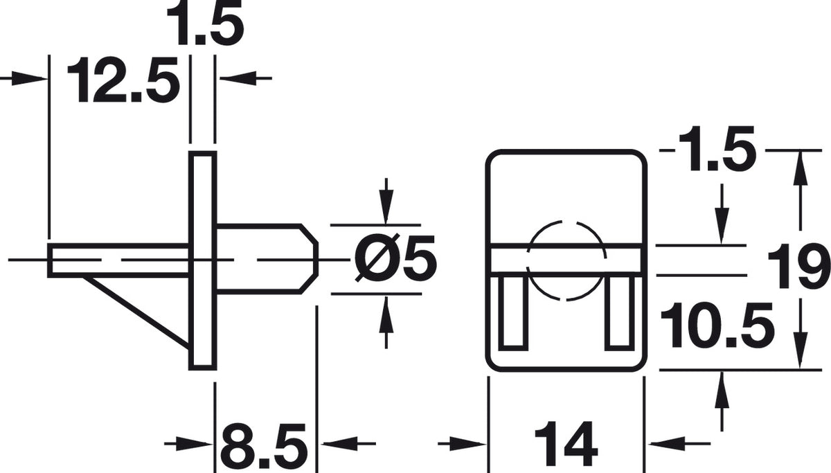 Häfele 282.22.013 Shelf Support, with Collar, Ø5 mm, Plastic, transparent