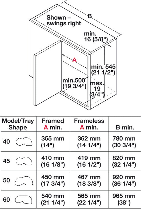Häfele 541.32.160 Kesseböhmer - LeMans II Set, for Blind Corner Cabinets, with soft closing and self closing mechanisms, with non-slip effect, Swings right, chrome/maple, 2 x 60 shape trays