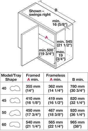 Häfele 541.32.861 Kesseböhmer - LeMans II Set, for Blind Corner Cabinets, with soft closing and self closing mechanisms, with non-slip effect, Swings left, chrome/gray, 2 x 60 shape trays