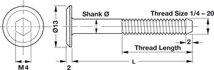 Häfele 264.88.330 Joint Connector Bolt, 1/4-20, Type JCB-C, Black oxide, 30 mm, thread length 21 mm