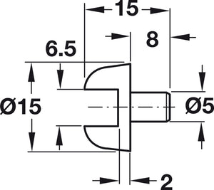 Häfele 287.28.470 Glass Shelf Support, Plastic, Ø5 mm, Thickness 6 mm