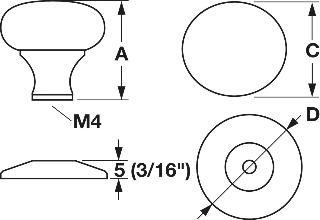Häfele 155.02.262 Knob, Mulberry, Brass, Brushed brass plated, dim. 38 x 40 mm (1 1/2" x 1 9/16")