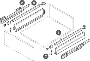 Häfele 551.88.505 Grass - Railing set, Nova Pro Scala Drawers, rectangular, Length (20") 500 mm, stone
