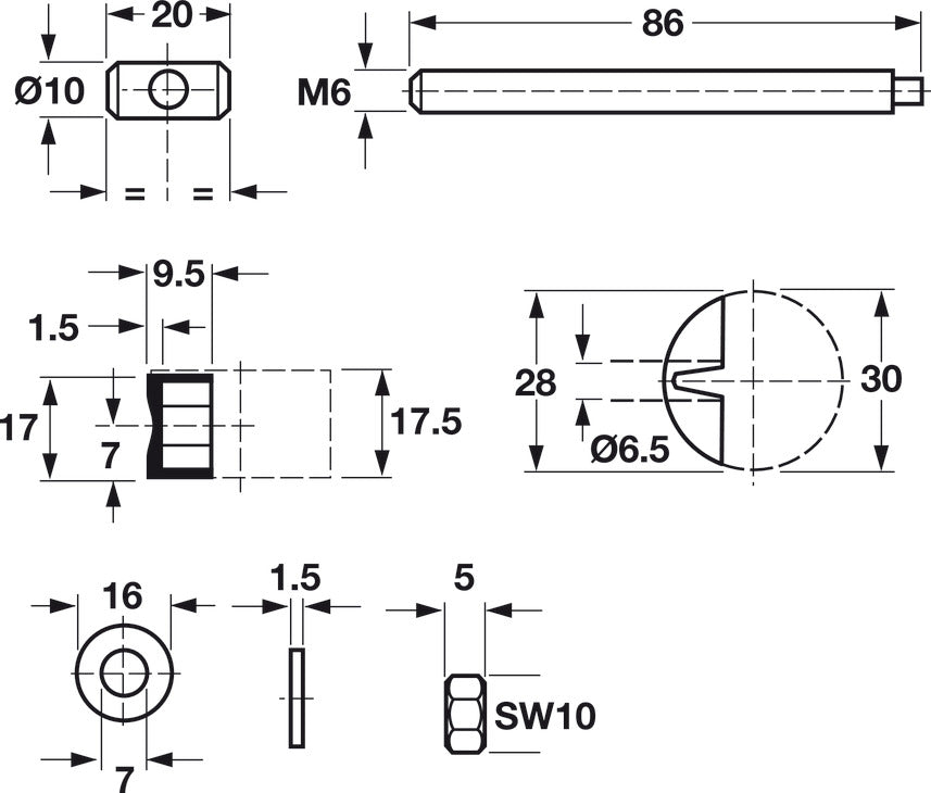 Häfele 260.52.906 Universal Furniture Connector, For joining sofa, chair and other furniture frames, Steel