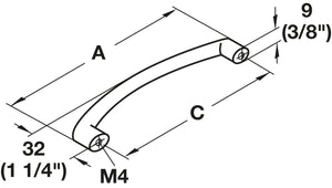 Häfele 109.60.625 Bow Pull, Zinc, Matte nickel, Zinc, Antibacterial, 128 mm (5 1/16") CTC