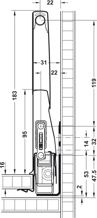 Häfele 551.60.302 Add-on Drawer Sides, Matrix Box P, For gallery railing system, Length 350 mm (13 3/4"), anthracite
