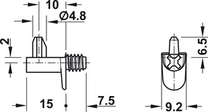 Häfele 282.26.706 Shelf Support, Threaded Pin, 125 kg, 10 mm bolt distance, Nickel plated
