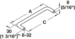 Häfele 116.07.423 Wire Pull, Essentials, Steel or Brass, Steel, Matte chrome, 96 mm (3 3/4") CTC