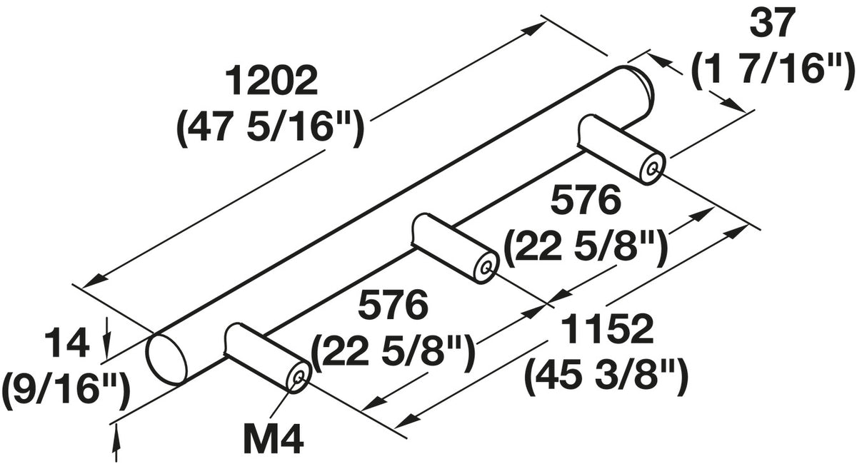 Häfele 117.05.670 Bar Pull, Ø (9/16") 14 mm, Veranda, Stainless Steel Grade 304, 896 mm (35 1/4") CTC