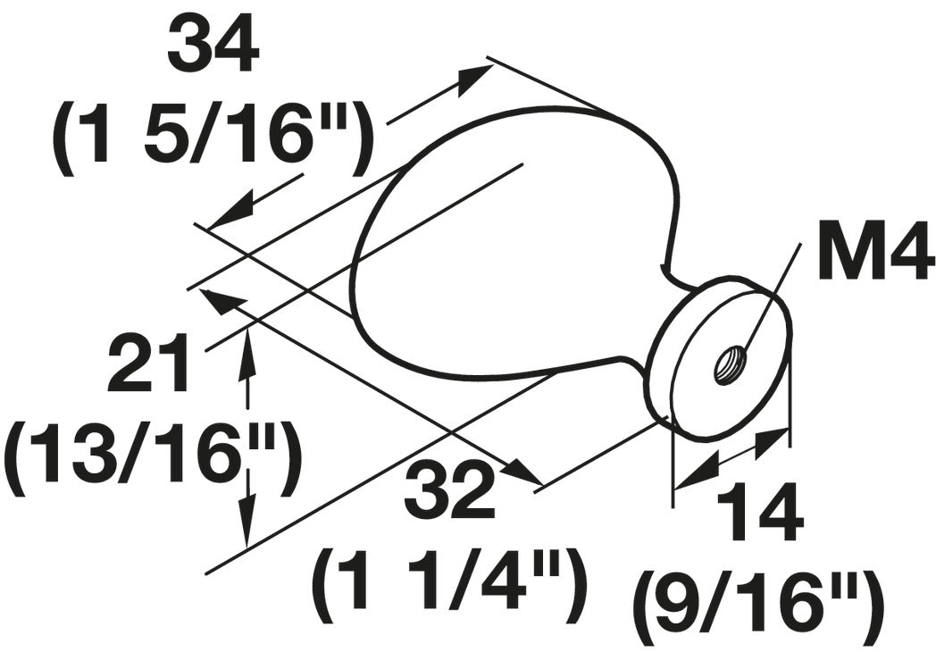 Häfele 137.42.204 Knob, (1 5/16" X 13/16") 34 x 21 mm (L x H), Brass, Polished chrome