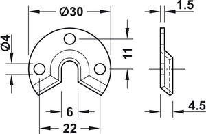 Häfele 262.62.520 UNO 30 hook-in connector, Stainless Steel, For Wall Mounting, Stainless steel