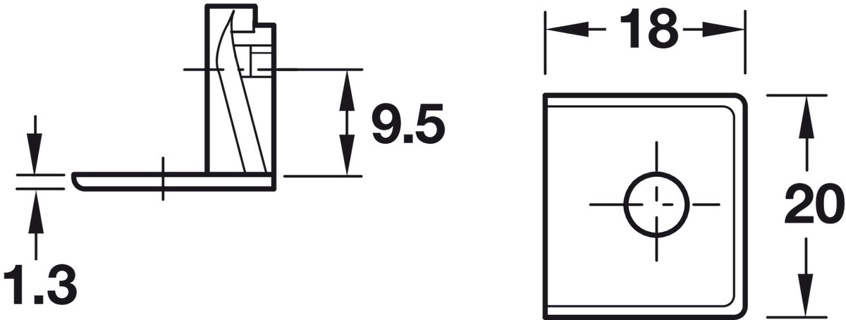 Häfele 263.60.556 Tab V Support Element, for 5 mm Varianta Screws, Zinc, nickel plated, For wood thickness: From 19 mm
