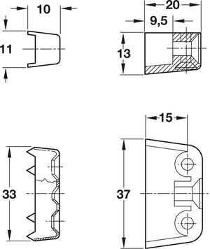 Häfele 262.61.700 Trapez RTA Connector, For screw fixing, White