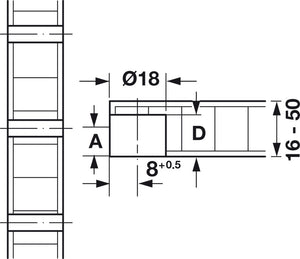 Häfele 263.61.553 Tab V Support Element, with 5 mm Pin, Zinc, nickel-plated, Press-fit