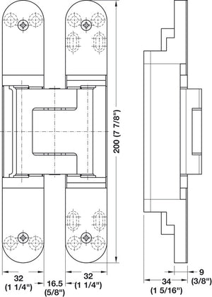 Häfele 924.19.216 TECTUS - Concealed Hinge, TE 540 3D, 3D adjustable, size 200 mm, Rustic umber