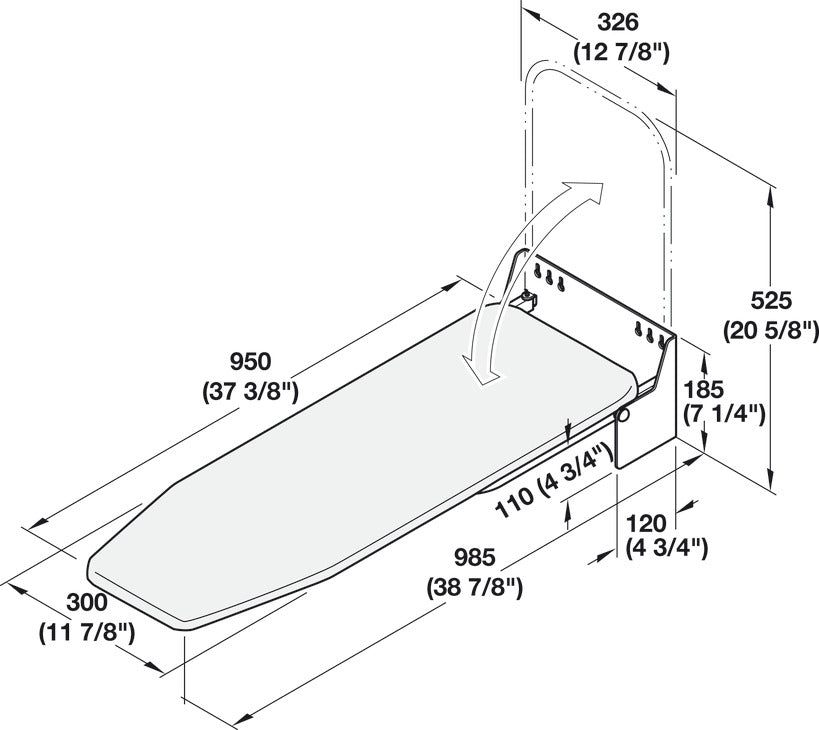 Häfele 568.66.700 Wall-Mounted Ironing Board, Ironfix®, Rotates 180°, cover: Gray stripes