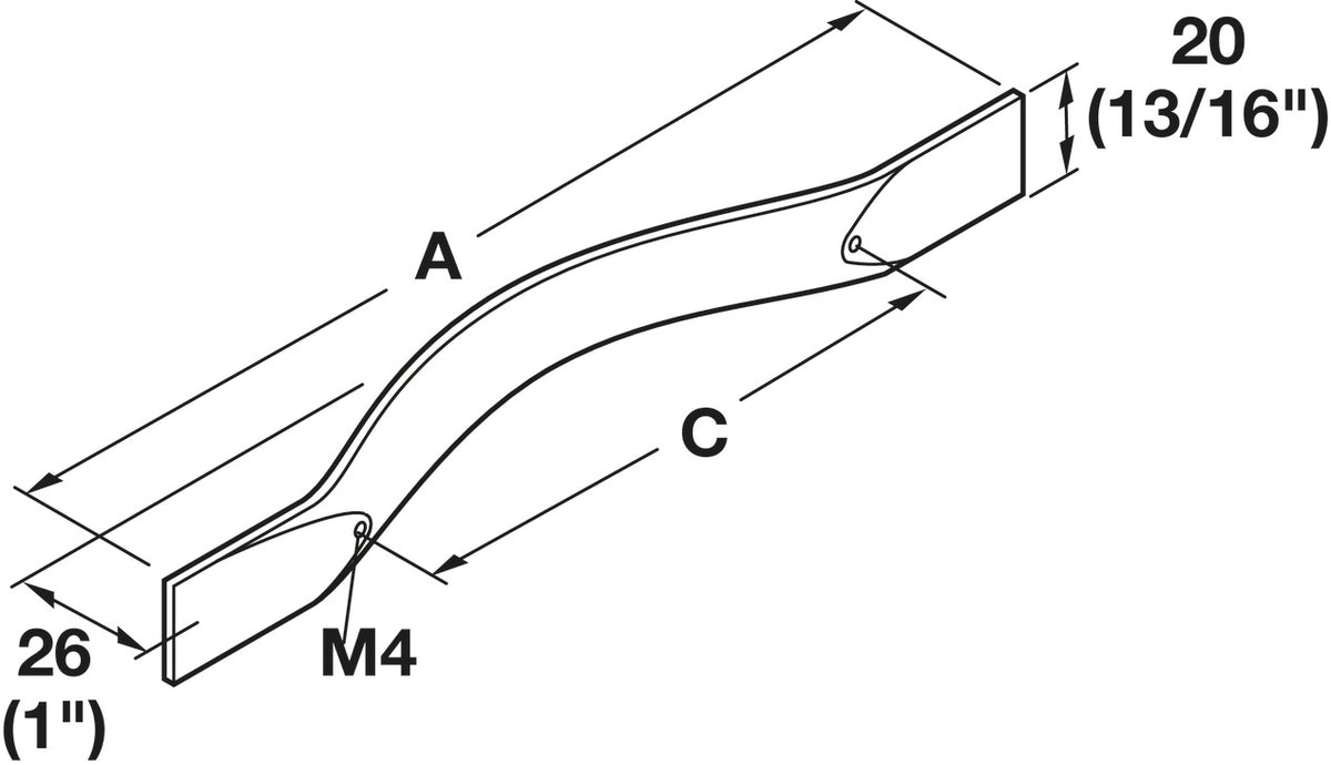 Häfele 104.80.002 Bow Pull, Mid-Century Modern, Zinc, Stainless steel look, 128 mm (5 1/16") CTC