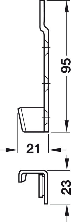 Häfele 271.05.906 Bed Connecting Bracket, with cranked hook-in part and striking plate, Steel, Length: 95 mm