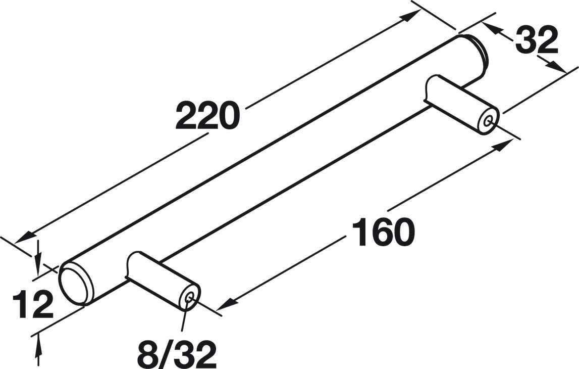 Häfele 155.99.015 Bar Pull, Cosmopolitan, Steel, Matte chrome, 128 mm (5 1/16") CTC, M4 thread