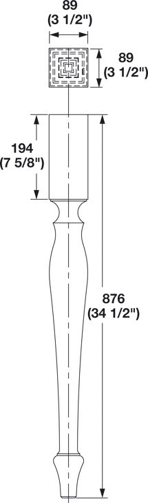 Häfele 635.75.024 Wood Post, H x W x D: 876 x 140 x 140 mm (34 1/2" x 3 1/2" x 3 1/2"), Maple