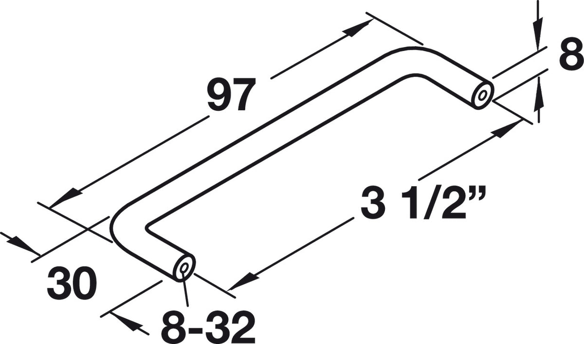 Häfele 116.07.423 Wire Pull, Essentials, Steel or Brass, Steel, Matte chrome, 96 mm (3 3/4") CTC