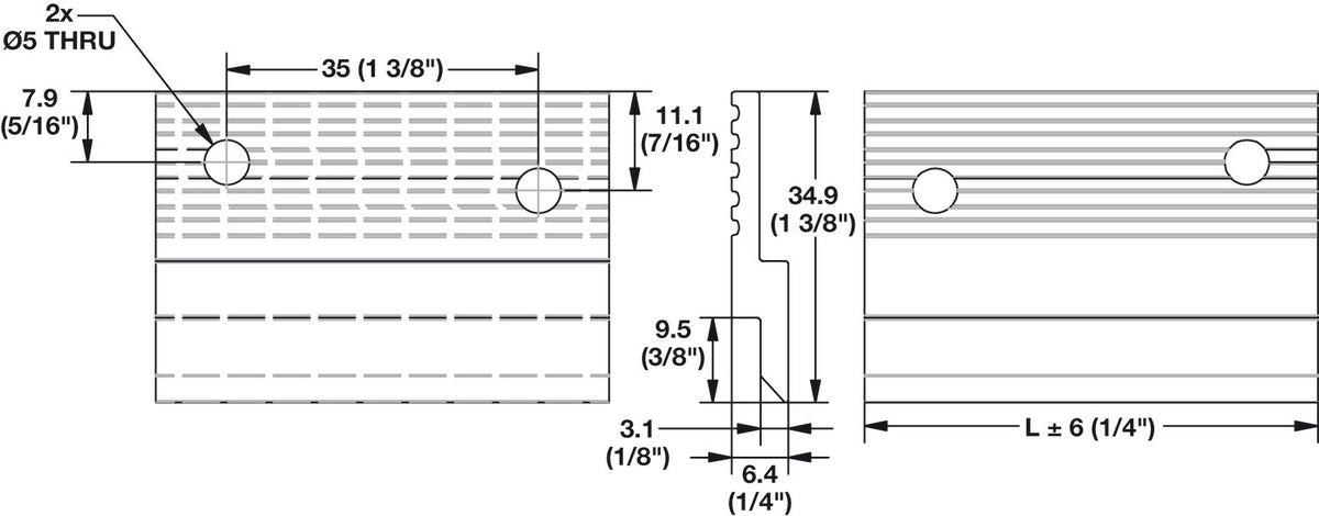 Häfele 290.11.061 Bracket, Z-Clip, Aluminum, 5/8" lift-off, 1 1/2" width, with holes