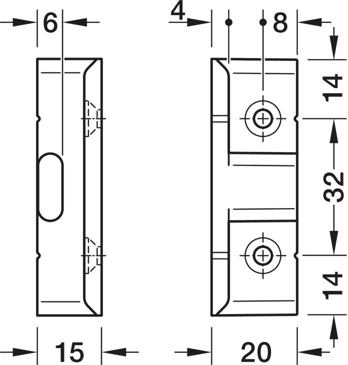 Häfele 262.51.380 Pacofix - DF, Double-Up panel Component, panel distance 15 mm, black, for use with wood screws