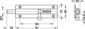 Häfele 252.70.720 Barrel Bolt, Brass, Chrome Plated, Screw-Mounted, Length: 60 mm