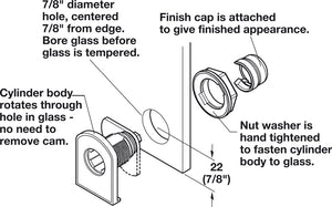 Häfele 233.17.600 Timberline - Glass Door Lock, Vertical Installation, modular removable core locking system, Matte nickel