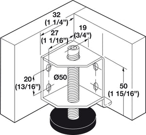 Häfele 637.37.904 Base Leveler, with Corner Support, Load bearing capacity 150 kg (330 lbs.)