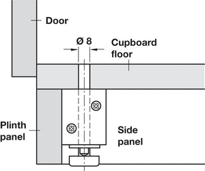 Häfele 637.12.229 Base Leveler, with Mounting Block, M8, Length: 55 mm (2 3/16") with 35 mm (1 3/16") screw