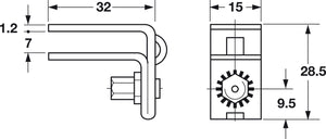 Häfele 234.87.998 Timberline - Lockbar Clip, for Lock Body (234.85.001), modular removable core locking system, Galvanized steel