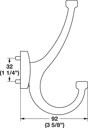 Häfele 807.69.630 TAG - Wall Mounted Hook, Synergy Elite, Double Prong, (1 1/2 x 3 5/8") Matte nickel