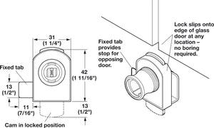 Häfele 233.18.660 Timberline - Glass Door Lock, Double Door, modular removable core locking system, Matte nickel