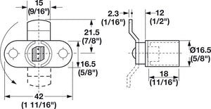 Häfele 235.08.018 Timberline - Cam Lock Body, with Outward-Offset Cam, modular removable core locking system, Horizontal installation drawer, 90°