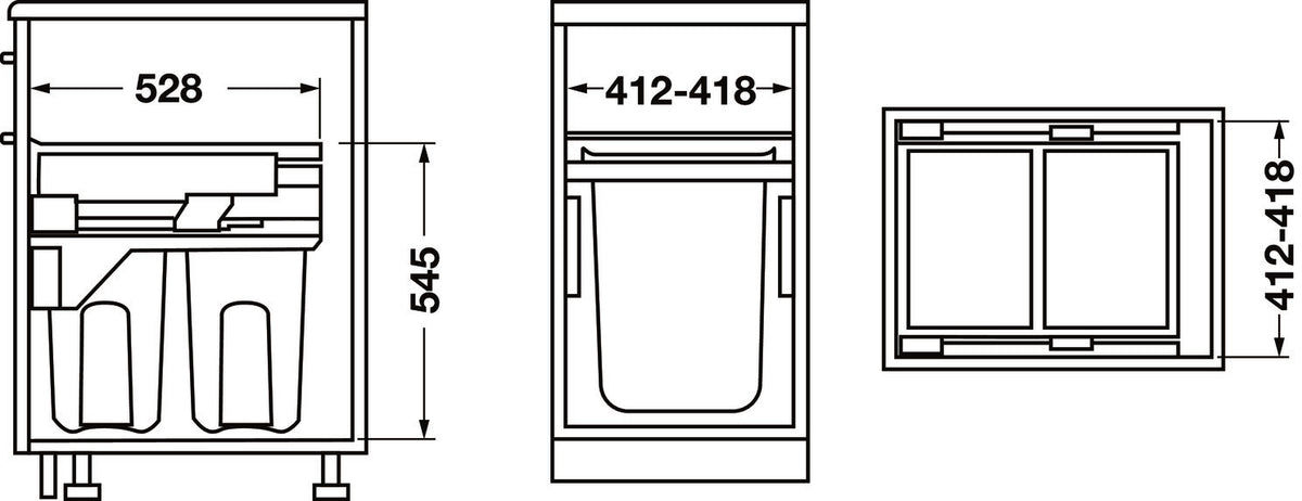 Häfele 502.72.702 Laundry Hamper, Hailo, Capacity 2 x 35qt, capacity 2 x 33 l