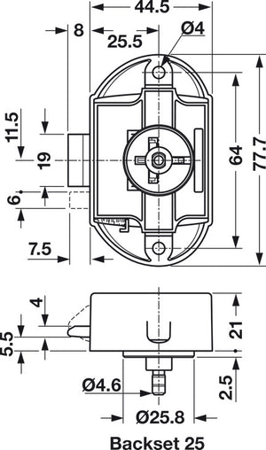 Häfele 211.63.102 Push-Lock, Häfele Push-Lock, can be operated from one side, Without Catch Bolt, Brown, plastic