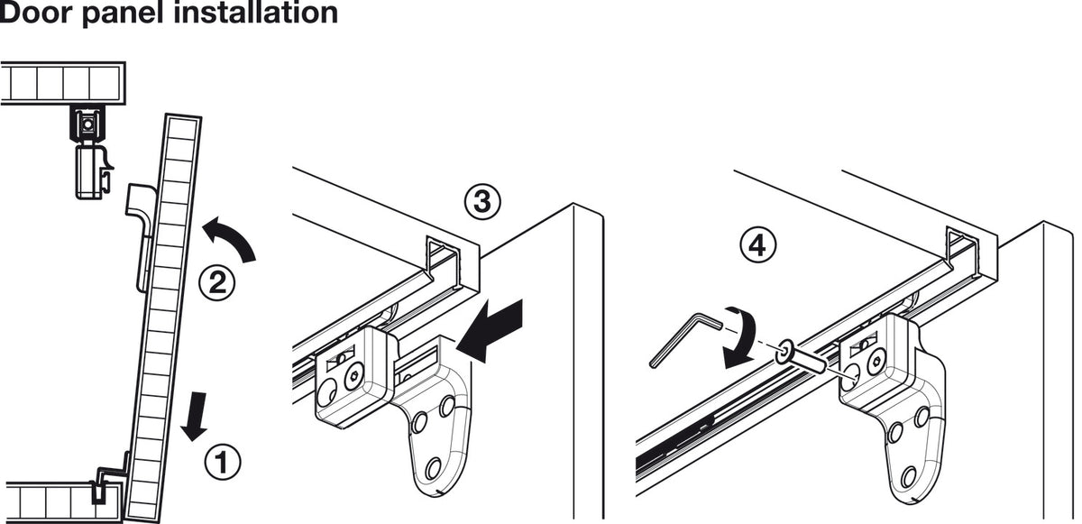 Häfele 402.33.029 Sliding Door Hardware, Slido F-Line21 20A, set, For cabinets with 1 wooden door, for door weights up to 20 kg (44 lbs.), for door heights up to 1,400 mm (55"), For 1 Door, with track stopper