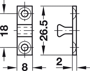 Häfele 244.20.014 Twin Ball Catch, Brass, Length: 43 mm