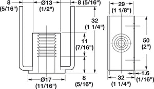 Häfele 637.95.334 Threaded U-Bracket, for 1 1/8" Material, With M10 thread