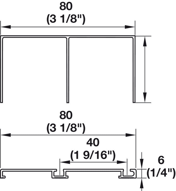 Häfele 793.00.306 Track Set, for S 80 Sliding Door, Length: 2 m (6' 6 3/4"), bright anodized aluminum