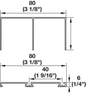 Häfele 793.00.306 Track Set, for S 80 Sliding Door, Length: 2 m (6' 6 3/4"), bright anodized aluminum