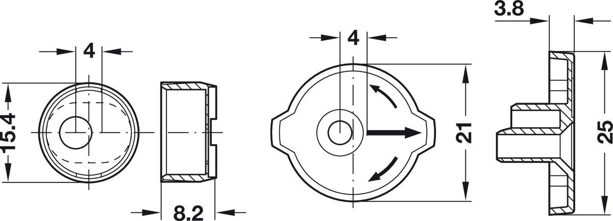 Häfele 039.60.709 Front Panel Adjustment Fitting, 2-piece, plastic, white