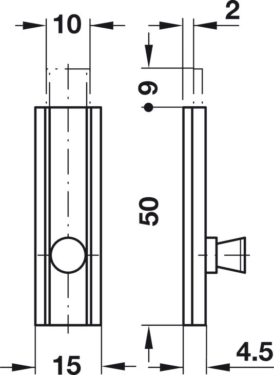 Häfele 252.01.629 Furniture Bolt, Threaded, with Straight Slide, Length: 50 mm