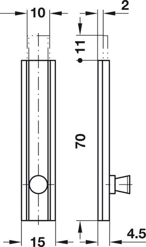 Häfele 252.01.245 Furniture Bolt, Threaded, with Straight Slide, ground, length: 70 mm, lift: 11 mm