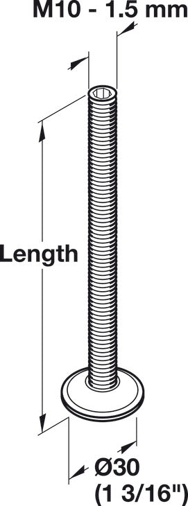 Häfele 637.03.009 Base Leveler, M10, Swiveling, Steel, 60 mm (2 3/8")