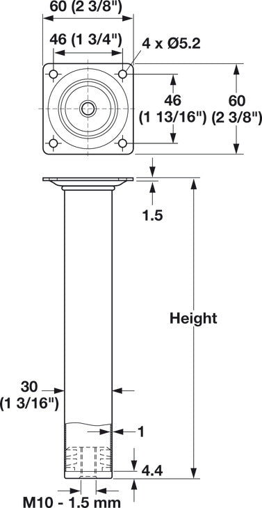 Häfele 635.48.315 Mini Table Leg, Ø30 mm, Black semi-gloss, 150 mm (6")